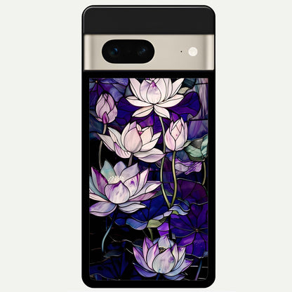  Purple Lotus Pattern Glass Case For Google Pixel 7 back cover – full design glossy printed glass finish