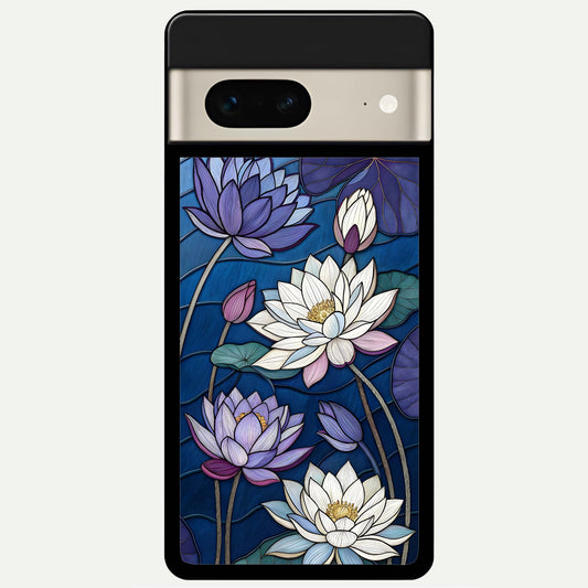  Purple Lotus Stained Glass Case For Google Pixel 7 back cover – full design glossy printed glass finish