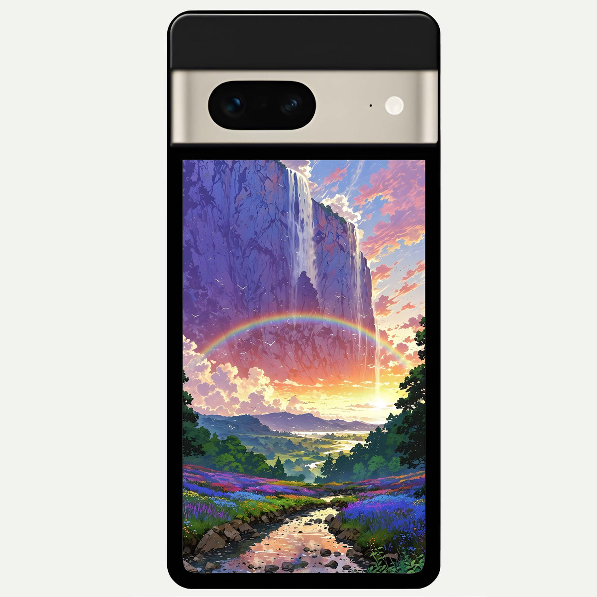 Rainbow Valley Dream Glass Case For Google Pixel 7 back cover – full design glossy printed glass finish