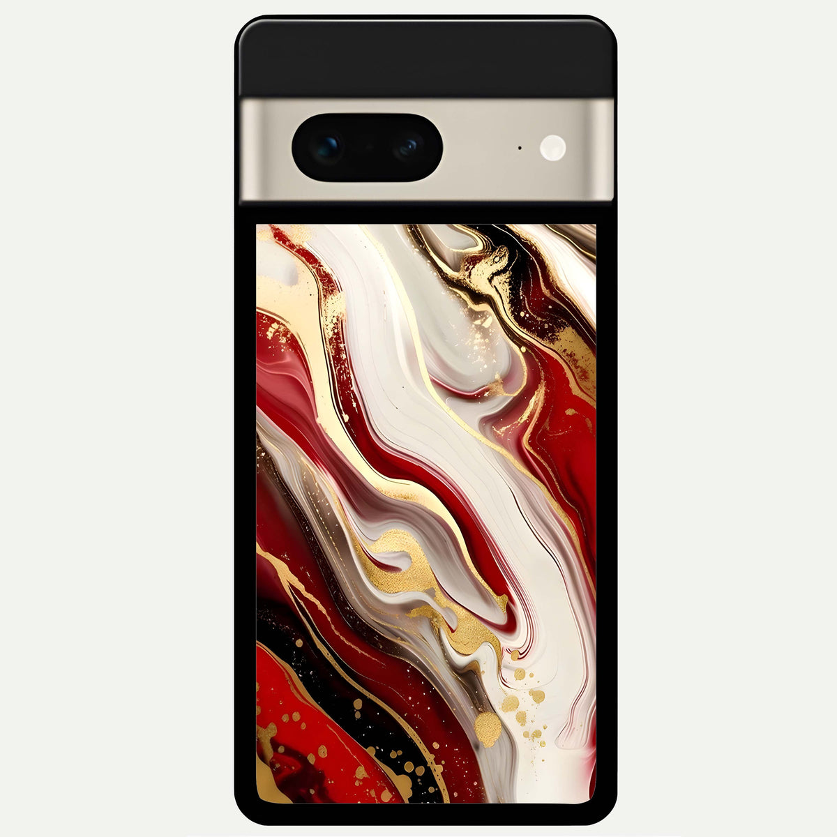  Red And White Marble Glass Case For Google Pixel 7 back cover – full design glossy printed glass finish