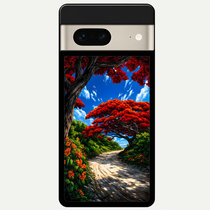  Red Trees Pathway Glass Case For Google Pixel 7 back cover – full design glossy printed glass finish