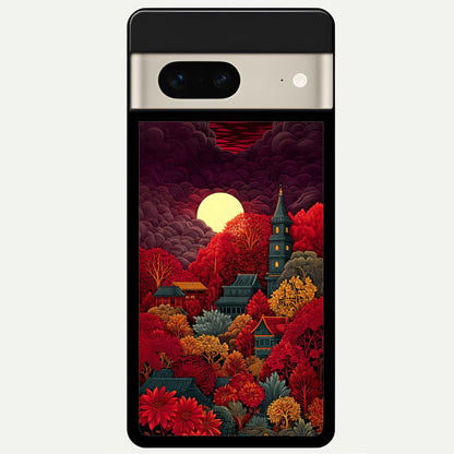  Scarlet Autumn Temple Glass Case For Google Pixel 7 back cover – full design glossy printed glass finish