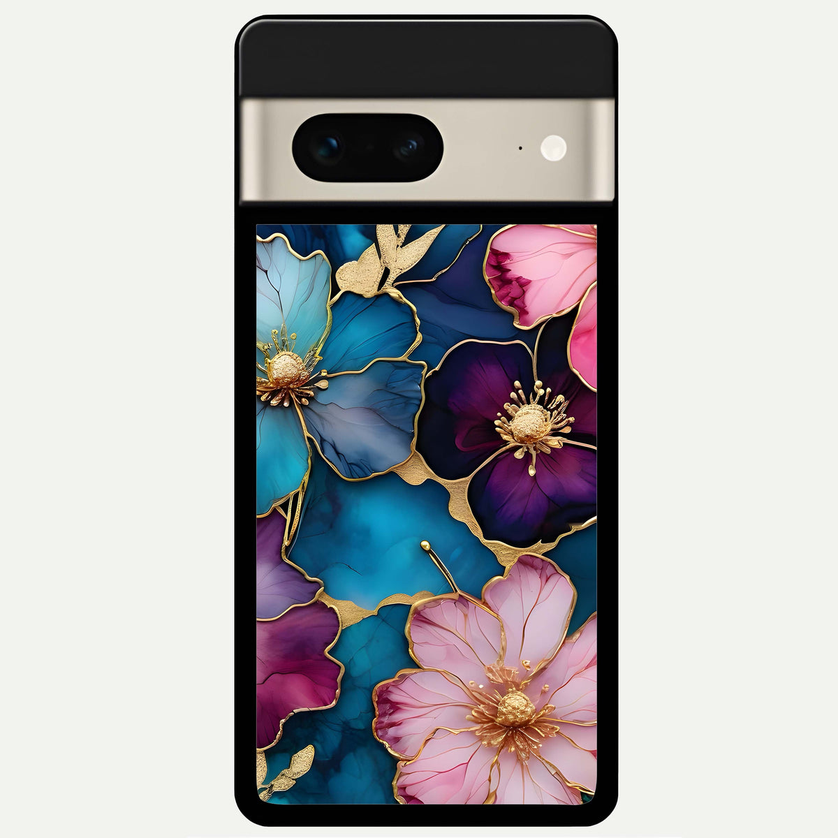  Sparkle Floral Glass Case For Google Pixel 7 back cover – full design glossy printed glass finish