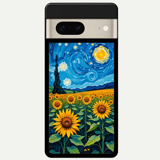  Starry Sunflower Dreams Glass Case For Google Pixel 7 back cover – full design glossy printed glass finish