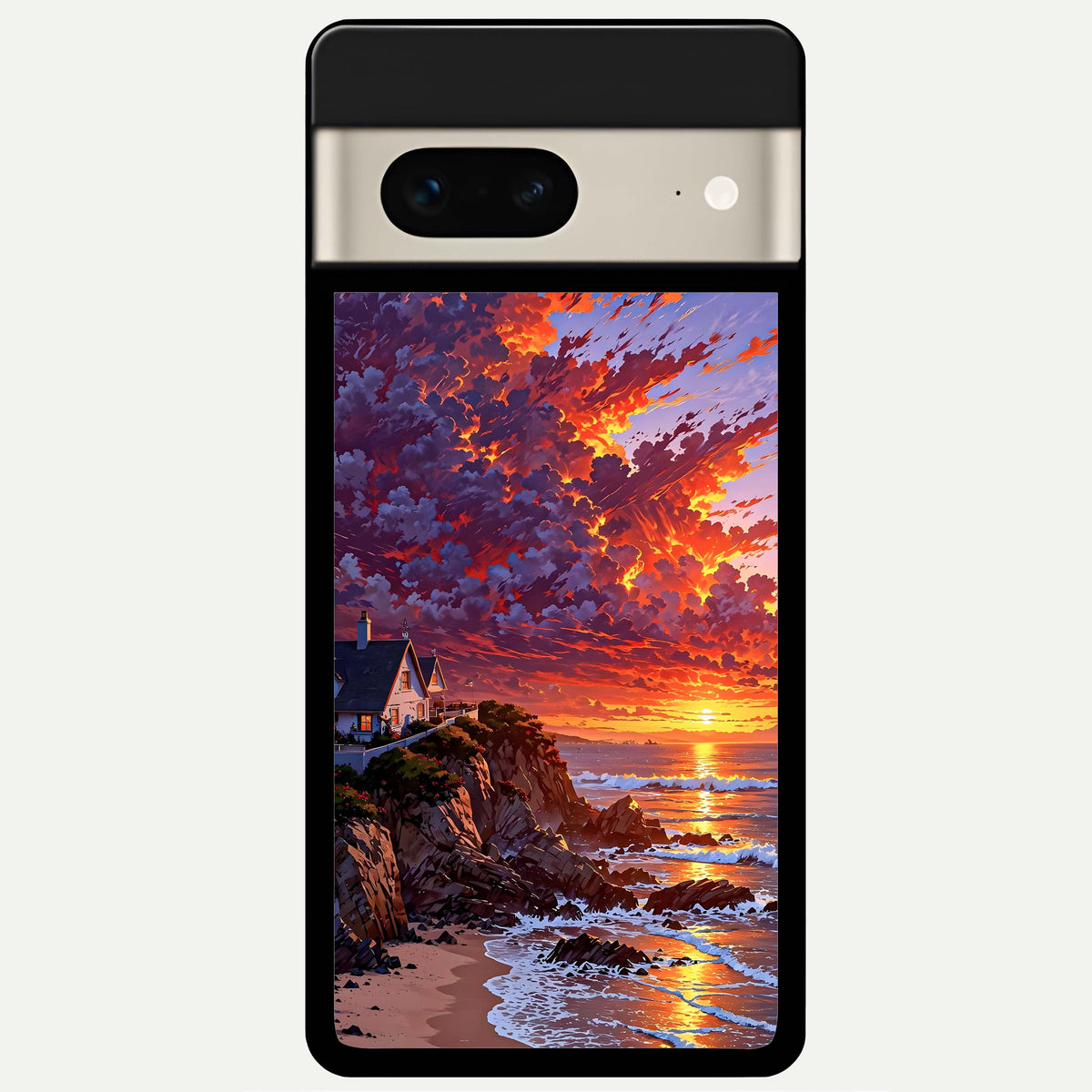  Sunset House By Sea Glass Case For Google Pixel 7 back cover – full design glossy printed glass finish