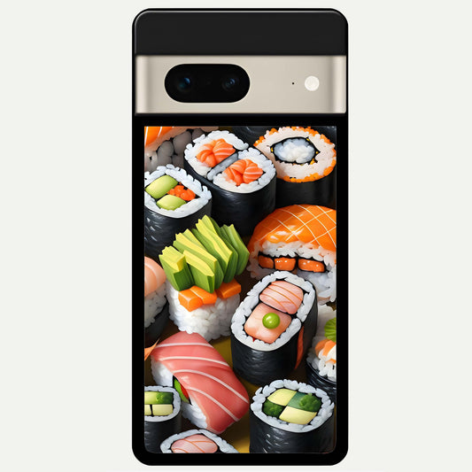 Sushi Food Pattern Glass Case For Google Pixel 7 back cover – full design glossy printed glass finish
