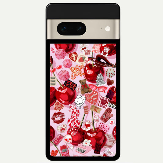  Sweet Cherry Chaos Glass Case For Google Pixel 7 back cover – full design glossy printed glass finish
