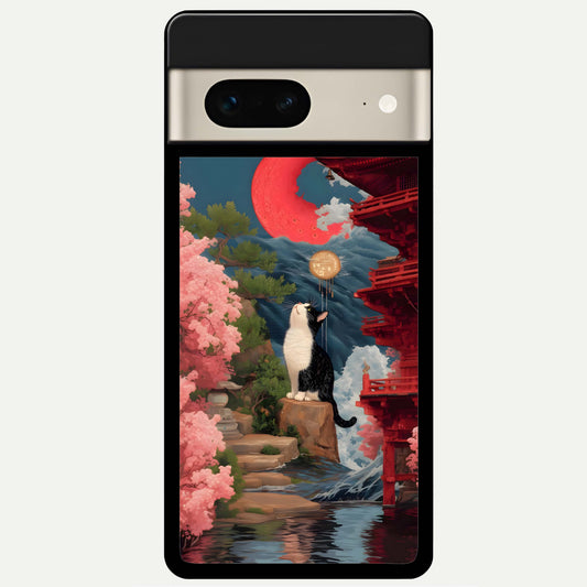  Temple Cat Scenery Glass Case For Google Pixel 7 back cover – full design glossy printed glass finish