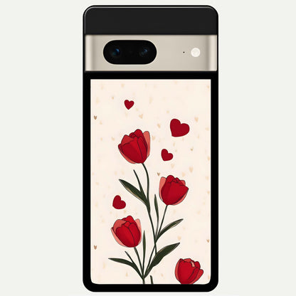  Tulip With Heart Glass Case For Google Pixel 7 back cover – full design glossy printed glass finish