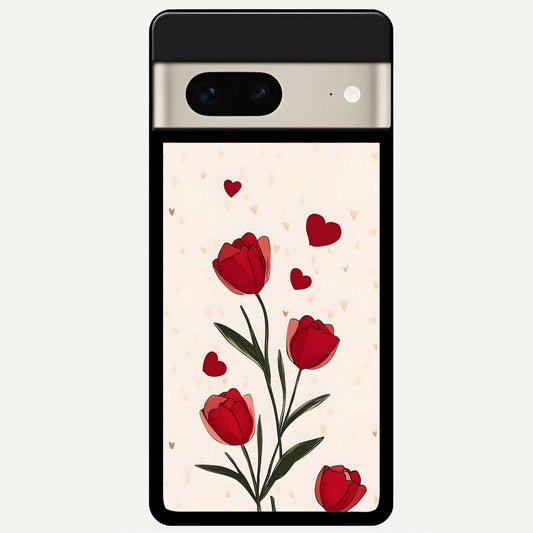  Tulip With Heart Glass Case For Google Pixel 7 back cover – full design glossy printed glass finish