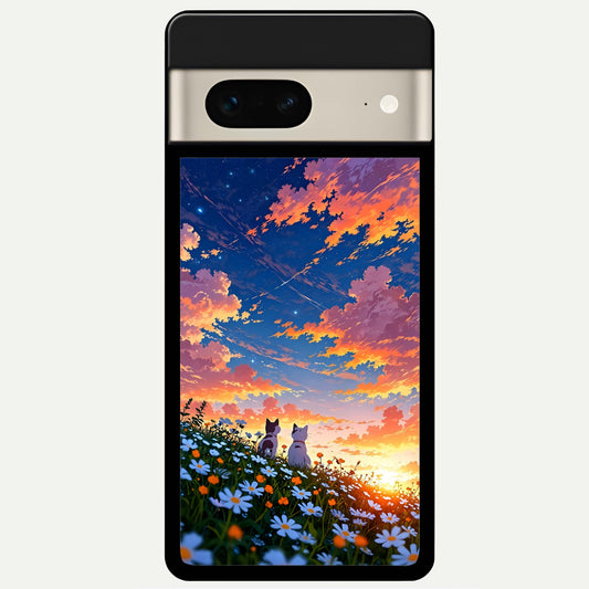  Two Cats Friends Glass Case For Google Pixel 7 back cover – full design glossy printed glass finish