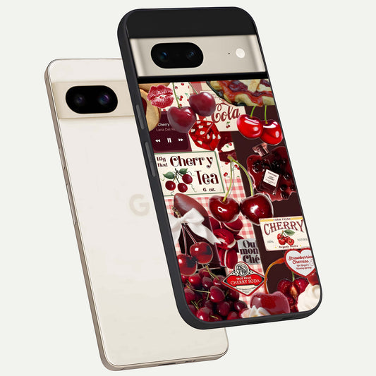  Aesthetic Cherry Tea phone case For Google Pixel 7 showing premium glass back cover with detailed artwork