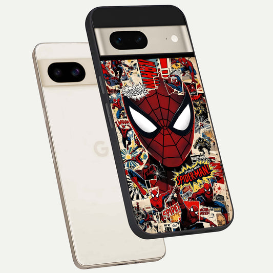  Aesthetic Wonder Spider phone case For Google Pixel 7 showing premium glass back cover with detailed artwork