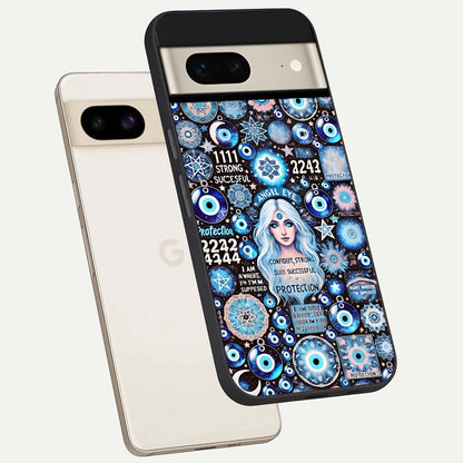  Angel Aura Shield phone case For Google Pixel 7 showing premium glass back cover with detailed artwork