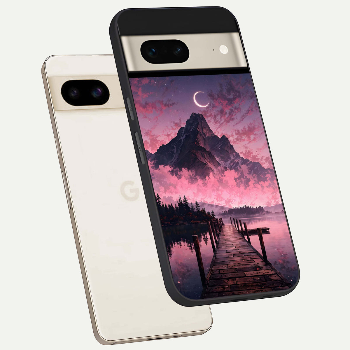  Beautiful Mountain View phone case For Google Pixel 7 showing premium glass back cover with detailed artwork