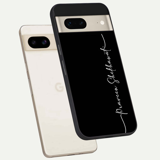  Black Tune Custom Name phone case For Google Pixel 7 showing premium glass back cover with detailed artwork