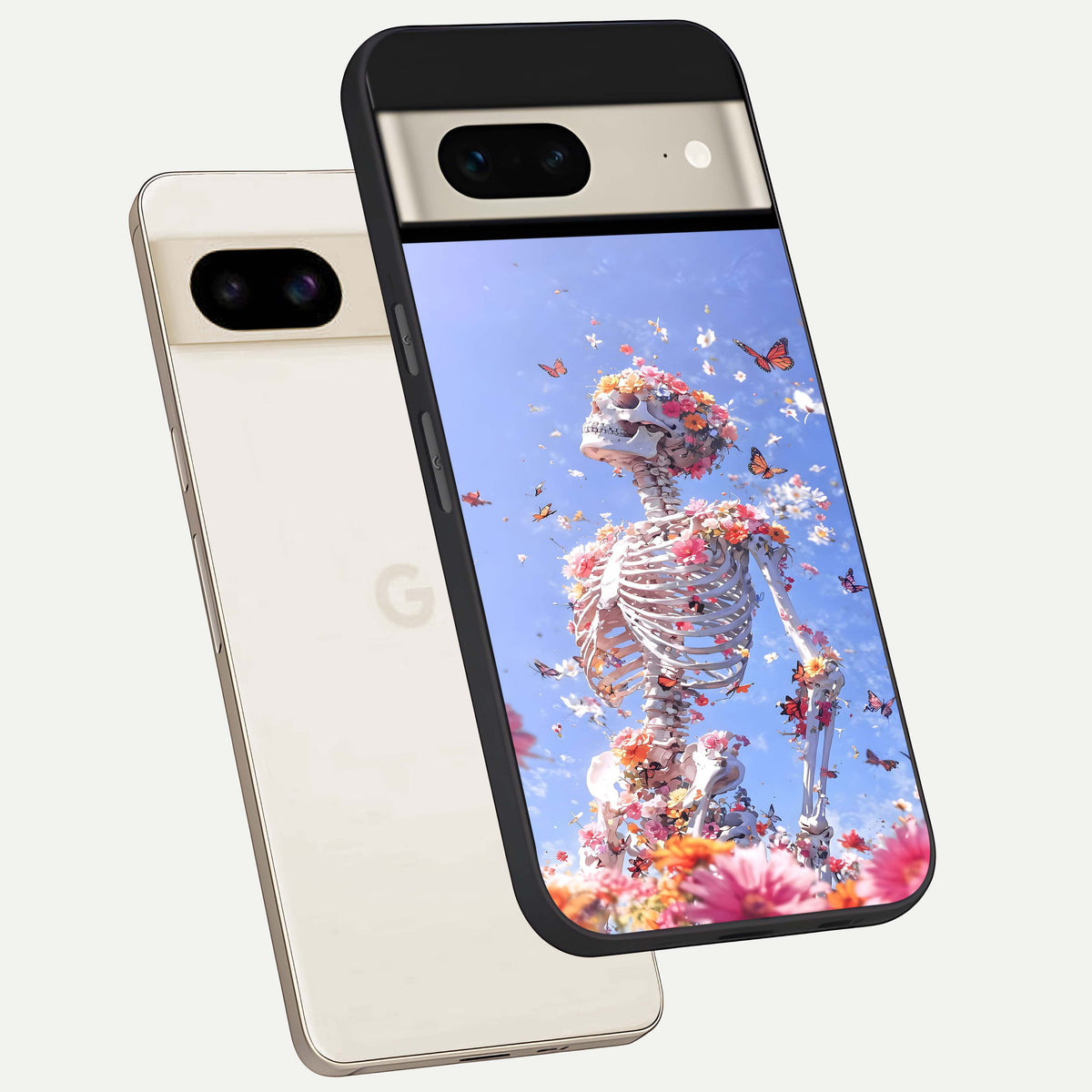  Bloom Beyond Bones phone case For Google Pixel 7 showing premium glass back cover with detailed artwork