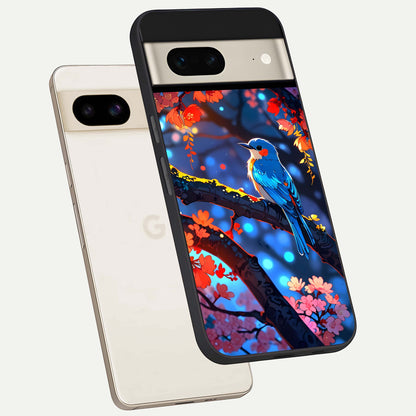  Blooming Water Drift phone case For Google Pixel 7 showing premium glass back cover with detailed artwork