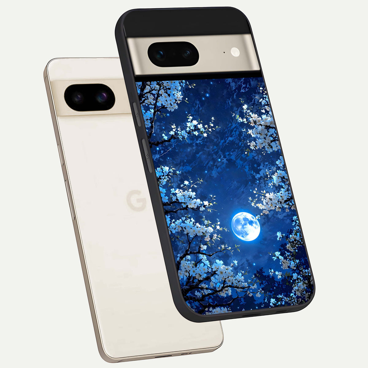  Blossom Moonlight Sky phone case For Google Pixel 7 showing premium glass back cover with detailed artwork