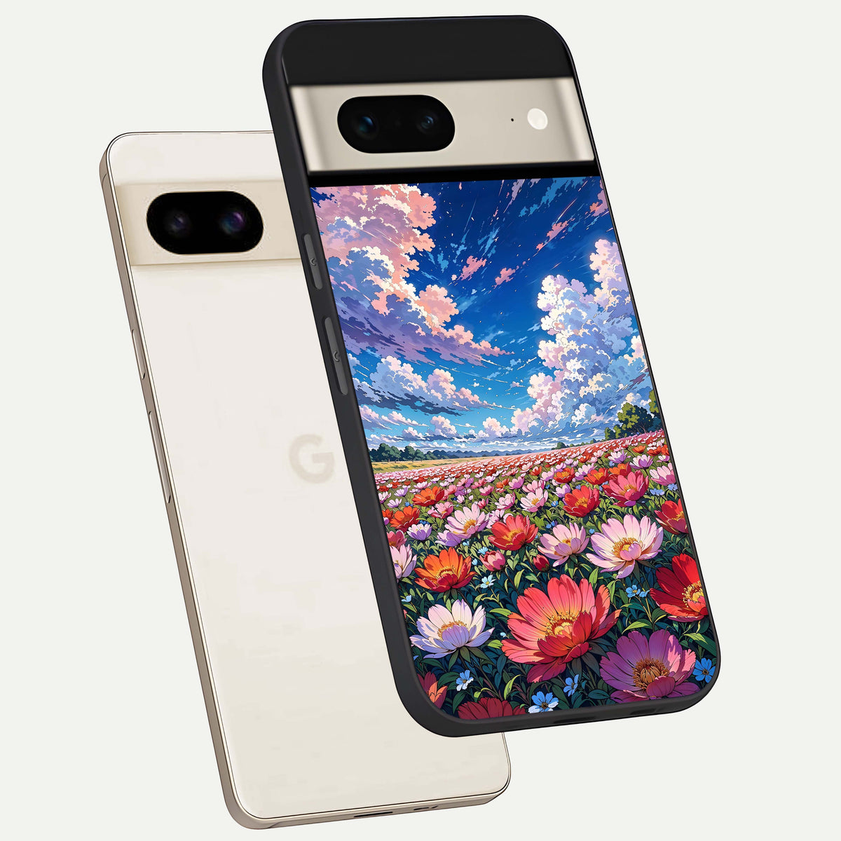  Blossom Sky Field phone case For Google Pixel 7 showing premium glass back cover with detailed artwork