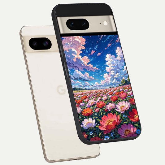  Blossom Sky Field phone case For Google Pixel 7 showing premium glass back cover with detailed artwork