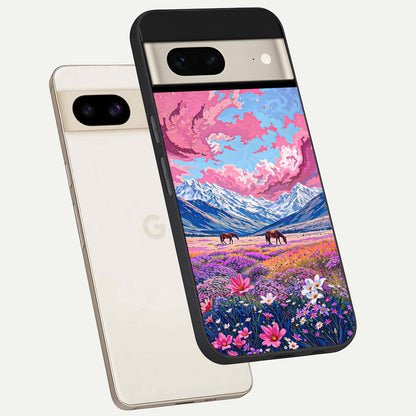  Blossom Valley Dream phone case For Google Pixel 7 showing premium glass back cover with detailed artwork
