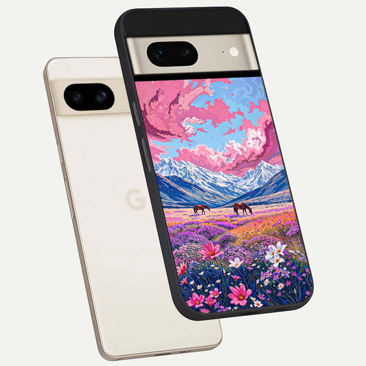  Blossom Valley Dream phone case For Google Pixel 7 showing premium glass back cover with detailed artwork