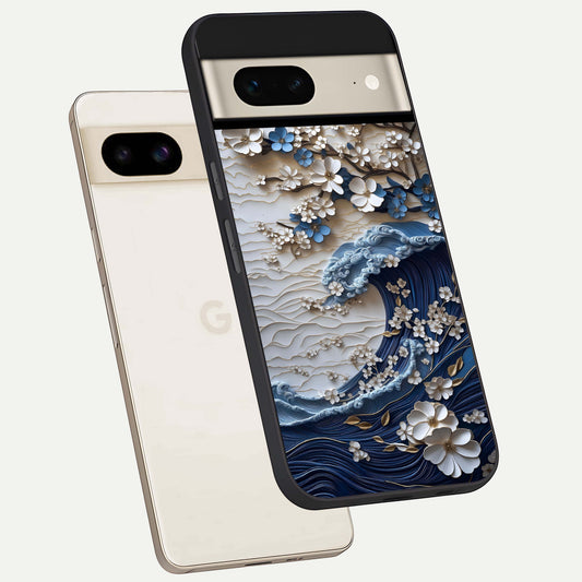 Blossom Wave Art phone case For Google Pixel 7 showing premium glass back cover with detailed artwork
