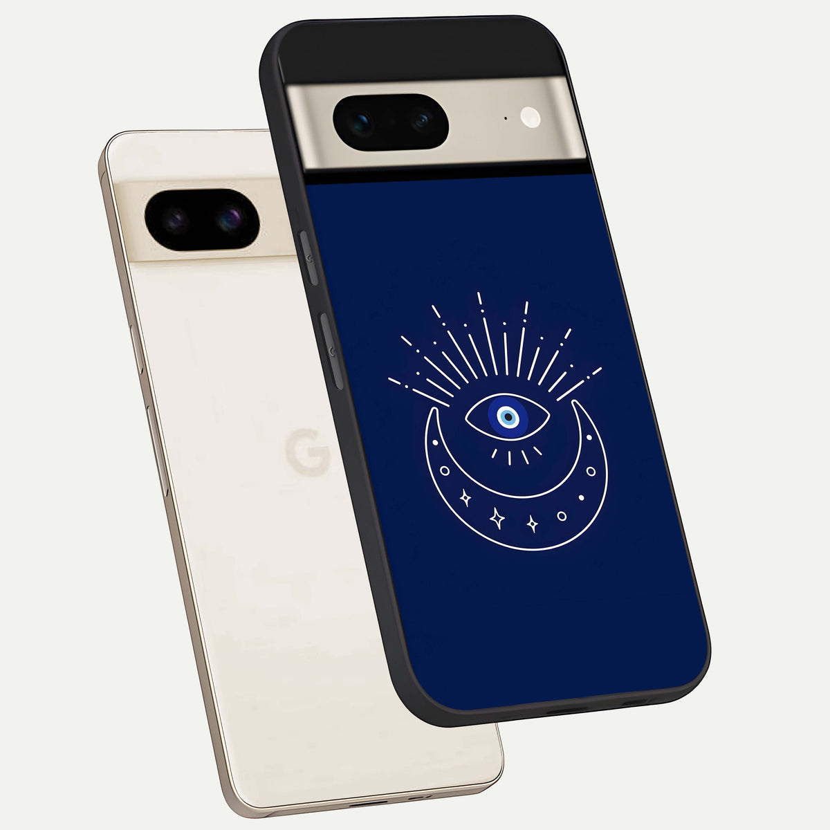  Blue Evil Eye phone case For Google Pixel 7 showing premium glass back cover with detailed artwork