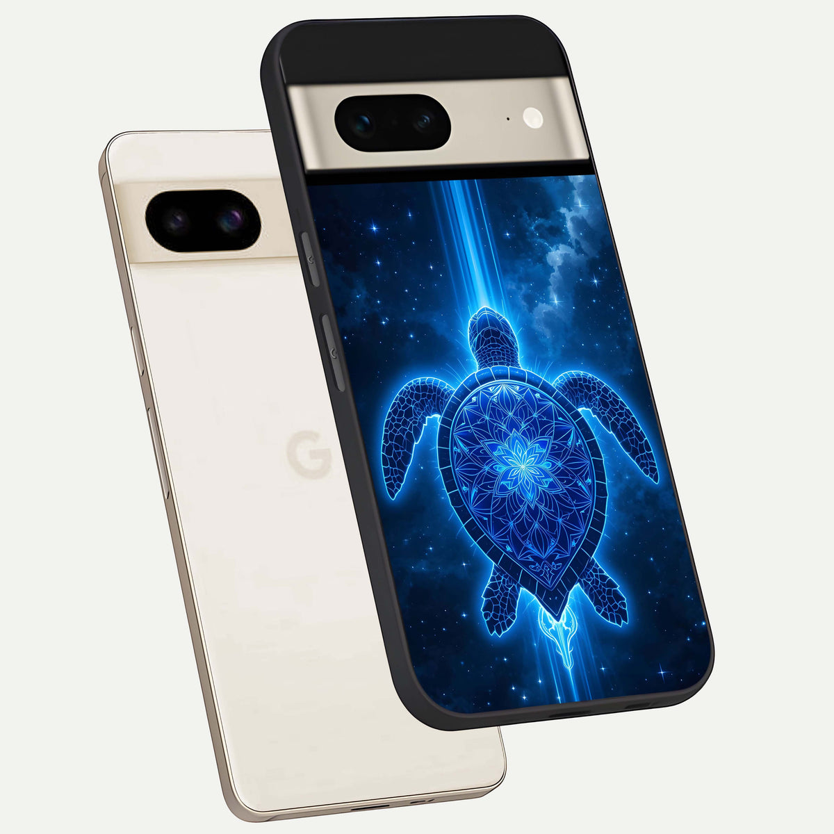  Blue Galaxy Turtle phone case For Google Pixel 7 showing premium glass back cover with detailed artwork