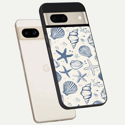  Blue Ocean Outline phone case For Google Pixel 7 showing premium glass back cover with detailed artwork