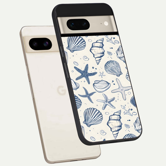  Blue Ocean Outline phone case For Google Pixel 7 showing premium glass back cover with detailed artwork