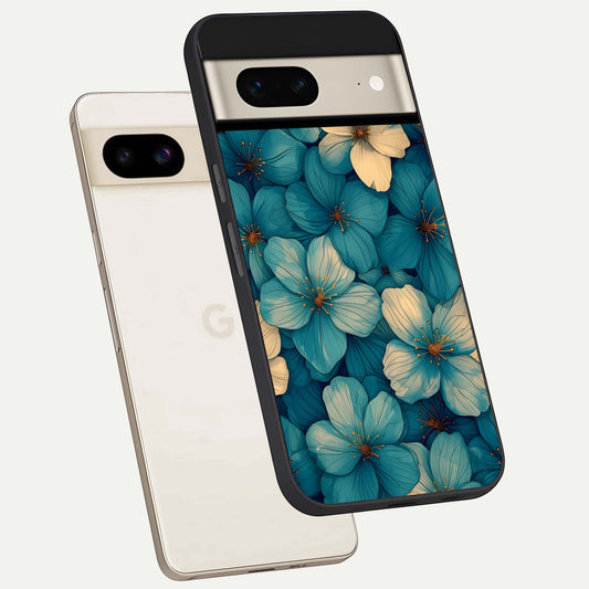  Blue Shade Floral phone case For Google Pixel 7 showing premium glass back cover with detailed artwork