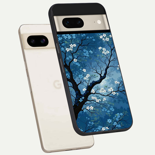  Blue Tree Serenity phone case For Google Pixel 7 showing premium glass back cover with detailed artwork