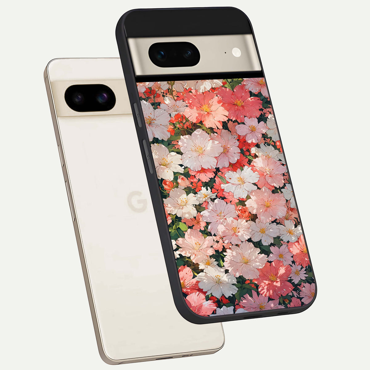 Blush Bloom Field phone case For Google Pixel 7 showing premium glass back cover with detailed artwork