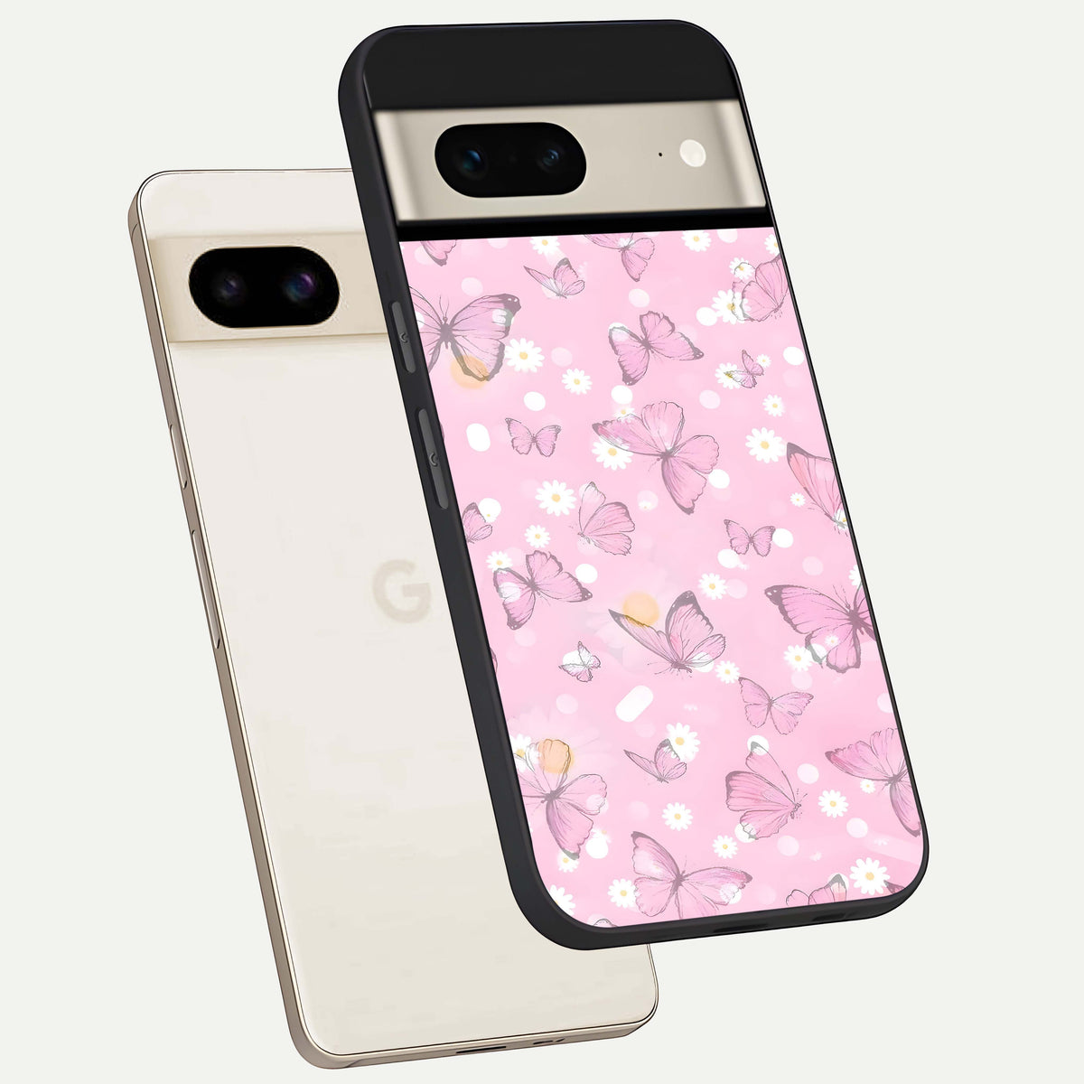 Blush Butterfly Garden phone case For Google Pixel 7 showing premium glass back cover with detailed artwork