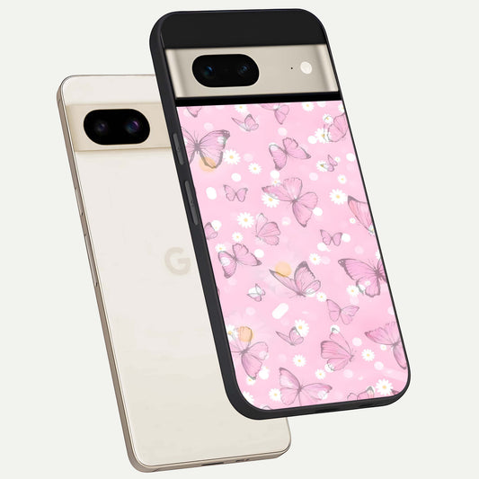  Blush Butterfly Garden phone case For Google Pixel 7 showing premium glass back cover with detailed artwork