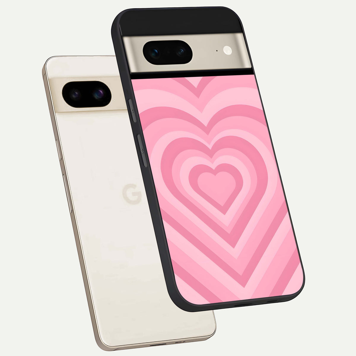  Blush Heart Waves phone case For Google Pixel 7 showing premium glass back cover with detailed artwork