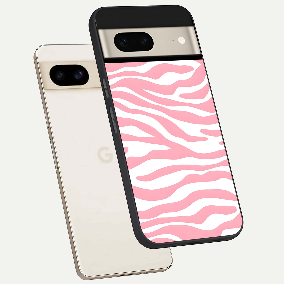  Blush Zebra Flow phone case For Google Pixel 7 showing premium glass back cover with detailed artwork