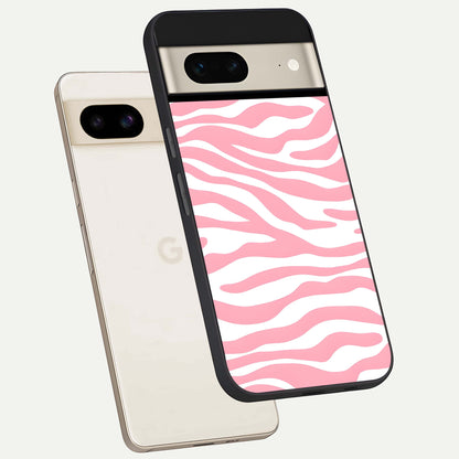  Blush Zebra Flow phone case For Google Pixel 7 showing premium glass back cover with detailed artwork