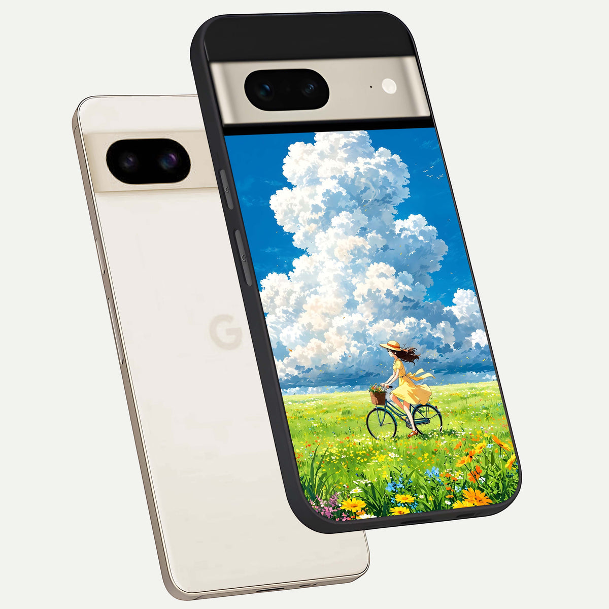 Breezy Meadow Ride phone case For Google Pixel 7 showing premium glass back cover with detailed artwork