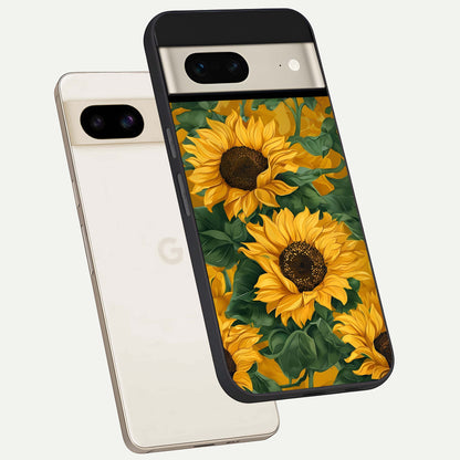  Bright Sunflower Bloom phone case For Google Pixel 7 showing premium glass back cover with detailed artwork