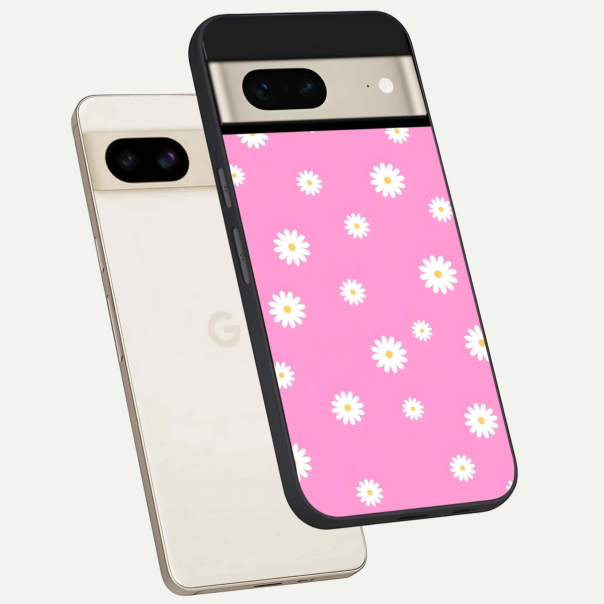  Bubblegum Daisy Pop phone case For Google Pixel 7 showing premium glass back cover with detailed artwork