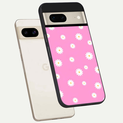  Bubblegum Daisy Pop phone case For Google Pixel 7 showing premium glass back cover with detailed artwork