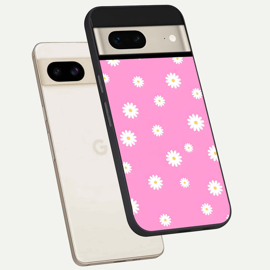  Bubblegum Daisy Pop phone case For Google Pixel 7 showing premium glass back cover with detailed artwork
