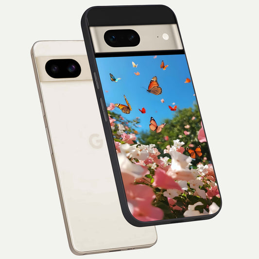  Butterflies In Bloom Sky phone case For Google Pixel 7 showing premium glass back cover with detailed artwork