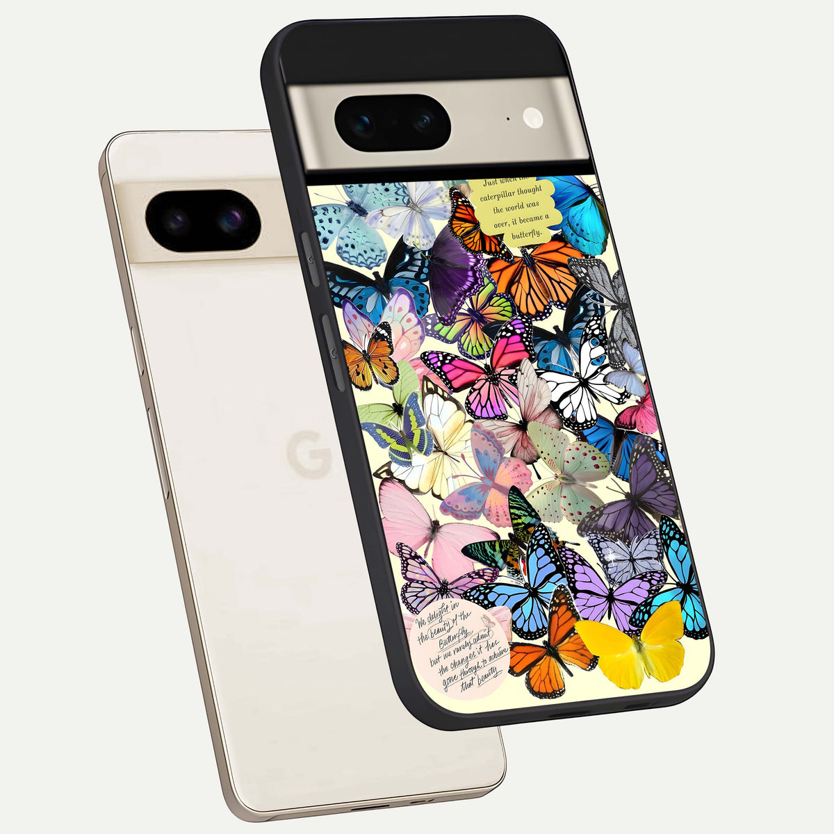  Butterflies Petal Dream phone case For Google Pixel 7 showing premium glass back cover with detailed artwork