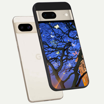  Butterfly Night Magic phone case For Google Pixel 7 showing premium glass back cover with detailed artwork