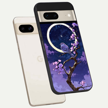  Celestial Bird Blossom phone case For Google Pixel 7 showing premium glass back cover with detailed artwork