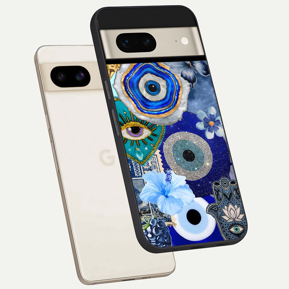  Celestial Blue Vision phone case For Google Pixel 7 showing premium glass back cover with detailed artwork